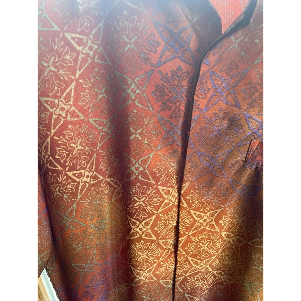 Bali‎ Lestari Men's Xl Short Sleeve Shirt Gold Purple Metallic Boho Festival